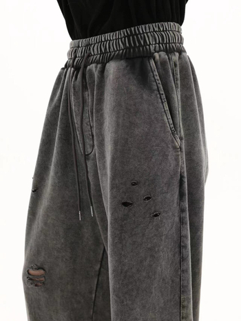 Muške trenirke od pamuka terry s prorezima, slobodan kroj, ravne nogavice, svakodnevni sportski stil