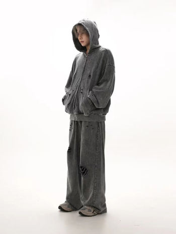 Muške trenirke od pamuka terry s prorezima, slobodan kroj, ravne nogavice, svakodnevni sportski stil