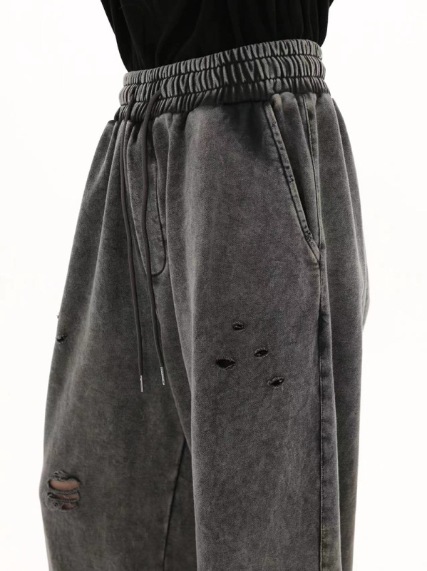 Muške trenirke od pamuka terry s prorezima, slobodan kroj, ravne nogavice, svakodnevni sportski stil