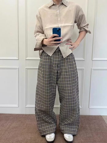 Ανδρικά παντελόνια σε στυλ Old Money, πλισέ καρό, casual, χειμωνιάτικο vintage, φαρδιά γραμμή, μακριά μέχρι το πάτωμα