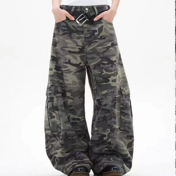 Muške traperice s kamuflažnim hip-hop stilom, čisti kroj, ravni kroj, cargo stil, skraćena duljina