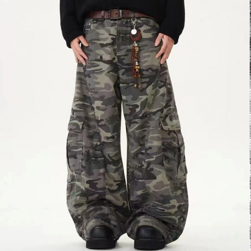 Muške traperice s kamuflažnim hip-hop stilom, čisti kroj, ravni kroj, cargo stil, skraćena duljina