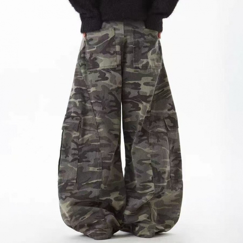 Muške traperice s kamuflažnim hip-hop stilom, čisti kroj, ravni kroj, cargo stil, skraćena duljina