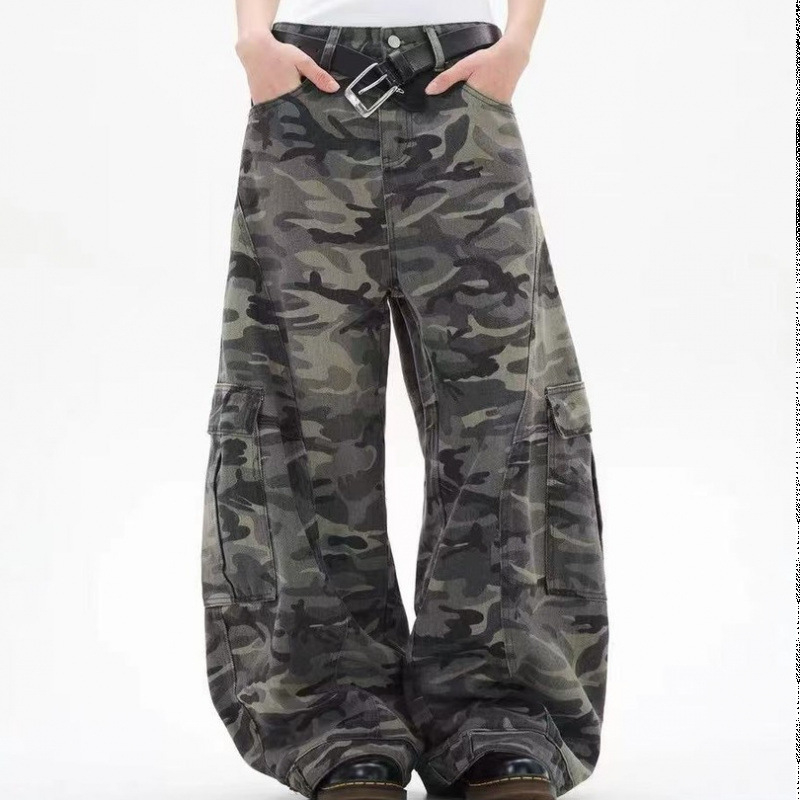 Muške traperice s kamuflažnim hip-hop stilom, čisti kroj, ravni kroj, cargo stil, skraćena duljina