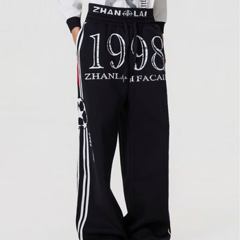 Muške jesenske hlače širokog kroja s flis podlogom, opušten casual stil, duge sportske hlače, elastične.