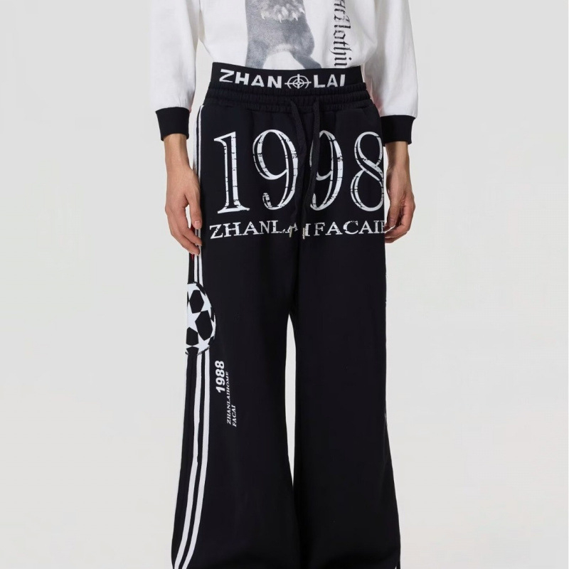 Muške jesenske hlače širokog kroja s flis podlogom, opušten casual stil, duge sportske hlače, elastične.