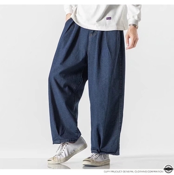 Tamno-plave crop hlače za muškarce, širok kroj, straight kroj, 3/4 duljine, proljeće-ljeto.