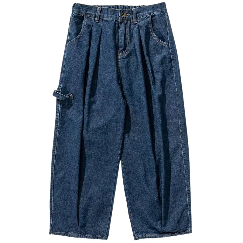 Tamno-plave crop hlače za muškarce, širok kroj, straight kroj, 3/4 duljine, proljeće-ljeto.