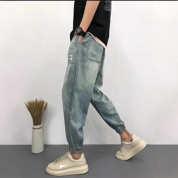 Muške lagane široke traperice od pamuka, svijetle boje, casual američki street style.