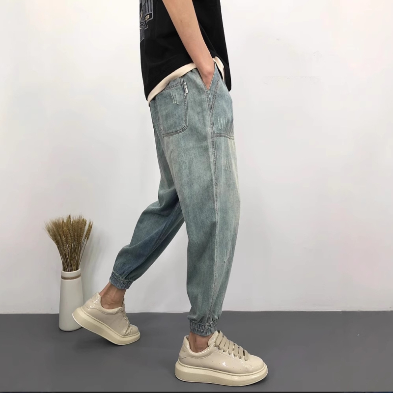 Muške lagane široke traperice od pamuka, svijetle boje, casual američki street style.
