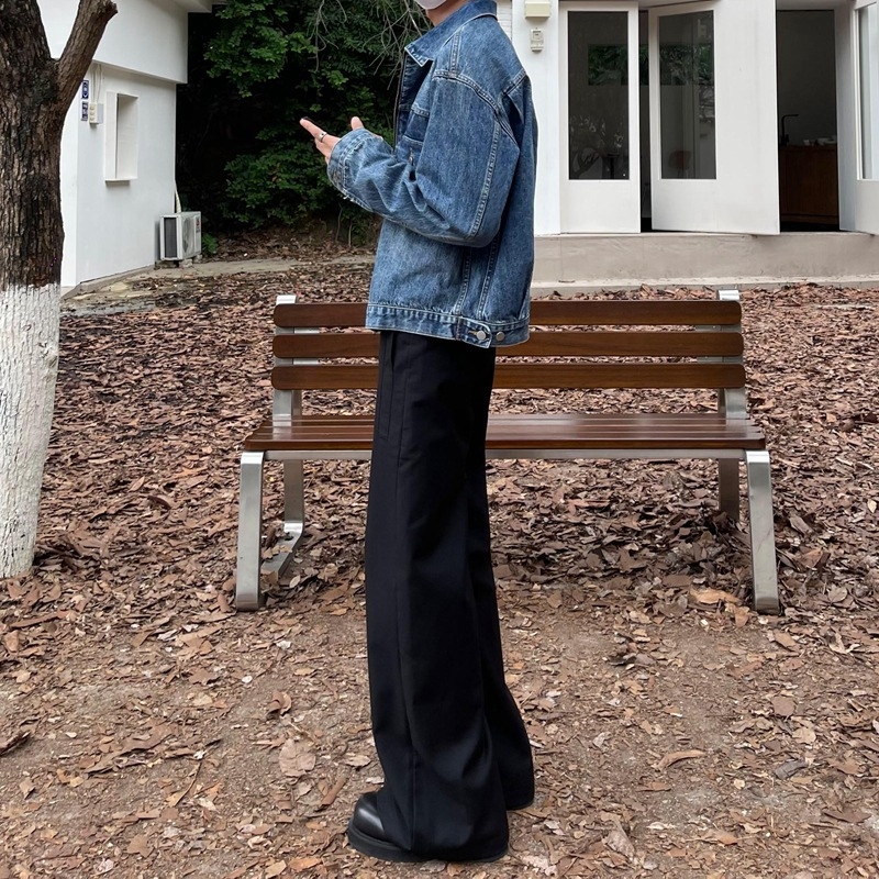 Ανδρικές χαλαρές παντελόνες casual με διακριτικό φλάιρ — ίσια γραμμή, άνετη εφαρμογή, μέχρι το πάτωμα