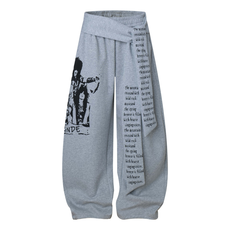 Ανδρικές παντελόνες streetwear με ρετρό εκτύπωση γραμμάτων, κορδόνι και στρώσεις, φαρδιά ίσια γραμμή, κατάλληλες για άνοιξη-φθινόπωρο