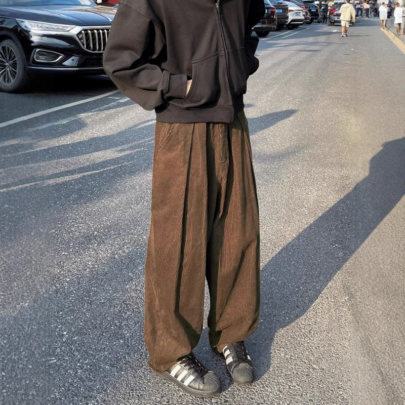 Muške hlače od corduroya za jesen-zimu, američkog stila clean-fit casual, široke nogavice