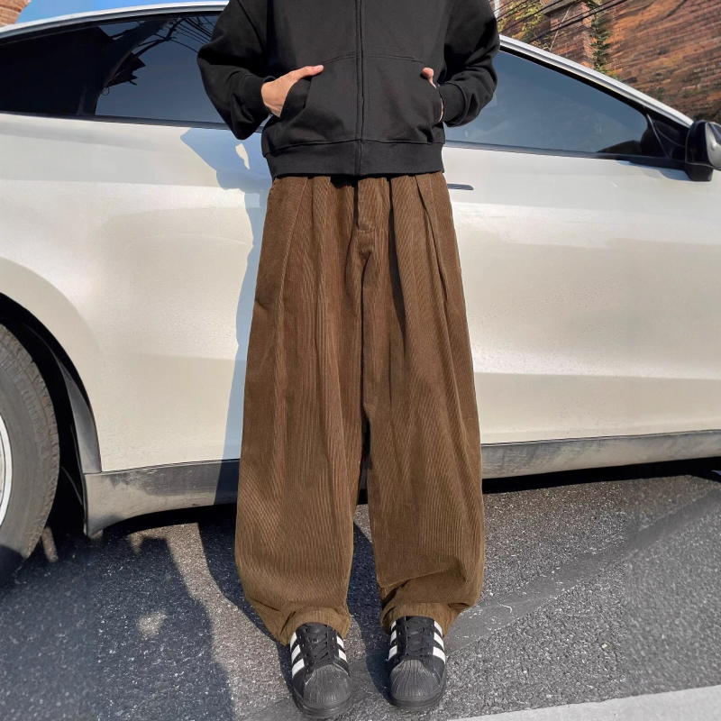 Muške hlače od corduroya za jesen-zimu, američkog stila clean-fit casual, široke nogavice