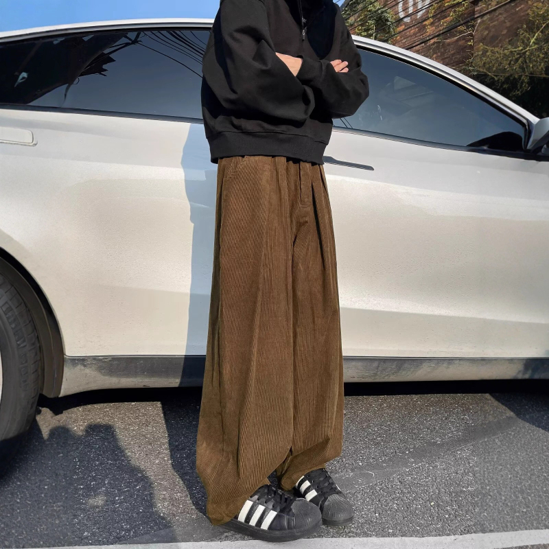 Muške hlače od corduroya za jesen-zimu, američkog stila clean-fit casual, široke nogavice