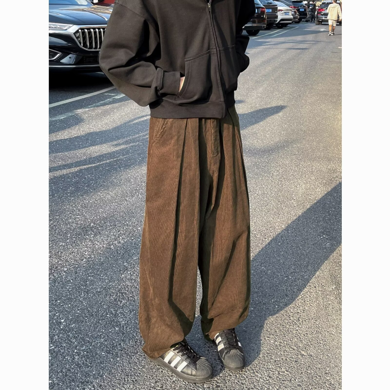 Muške hlače od corduroya za jesen-zimu, američkog stila clean-fit casual, široke nogavice