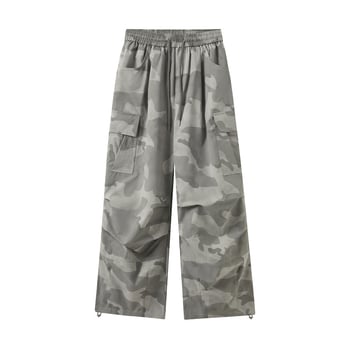 Američke retro kamuflažne cargo hlače s više džepova, detalji plisiranja, inspirirane padobrancima, gradski stil, široke nogavice, lagani materijal