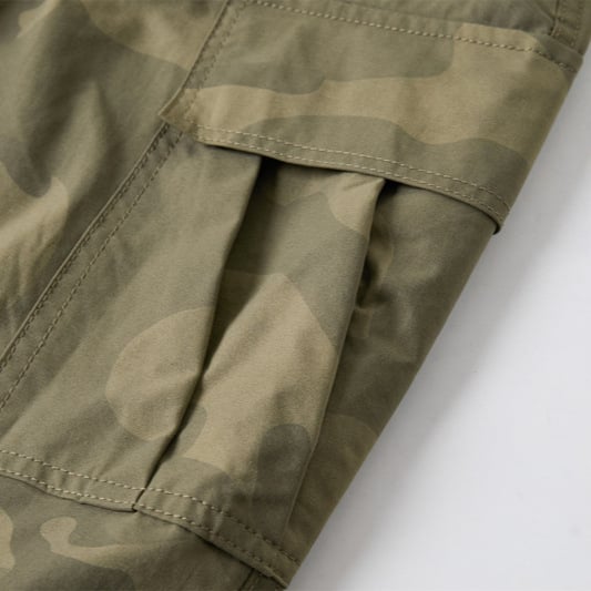 Američke retro kamuflažne cargo hlače s više džepova, detalji plisiranja, inspirirane padobrancima, gradski stil, široke nogavice, lagani materijal