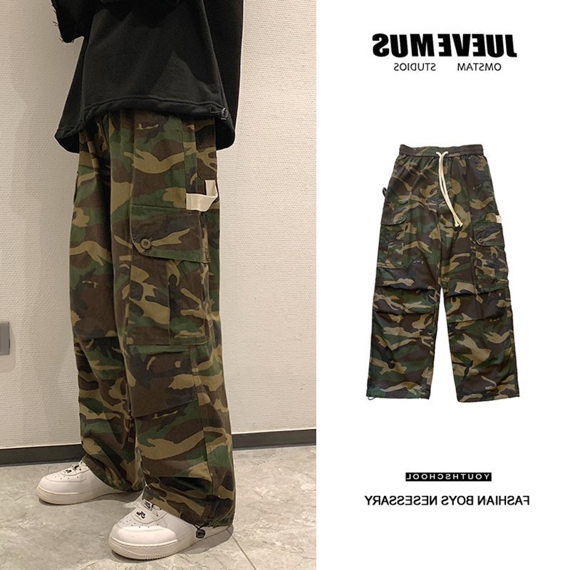 Muške hlače s kamuflažom u američkom stilu, retro, opuštenog kroja, široke nogavice, street hip-hop stil, inspirirano Hong Kongom.