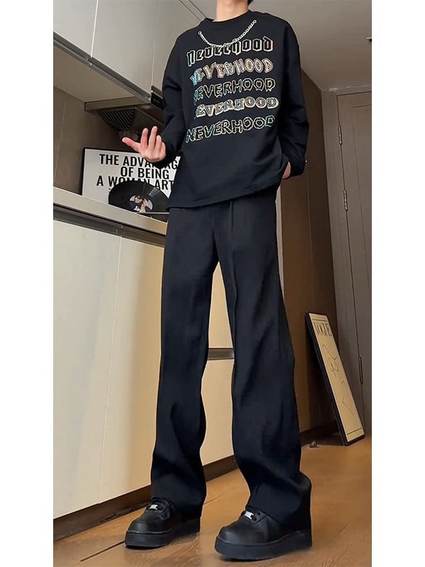 Japanske osnovne casual hlače, jedne boje, visoke kvalitete, unisex, širokog i ravnog kroja