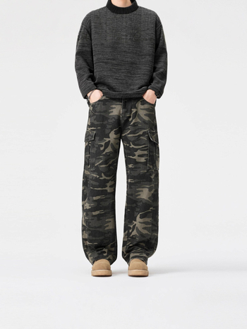 Kukuluky Ανδρικά cargo παντελόνια με vintage καμουφλάζ, casual streetwear, φαρδιά γραμμή, φθινοπωρινά–χειμερινά