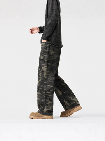Kukuluky Ανδρικά cargo παντελόνια με vintage καμουφλάζ, casual streetwear, φαρδιά γραμμή, φθινοπωρινά–χειμερινά