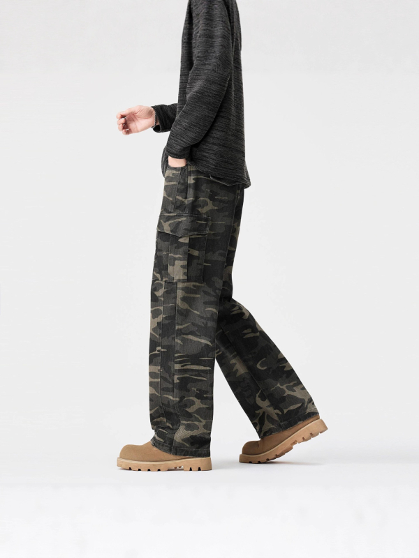 Kukuluky Ανδρικά cargo παντελόνια με vintage καμουφλάζ, casual streetwear, φαρδιά γραμμή, φθινοπωρινά–χειμερινά