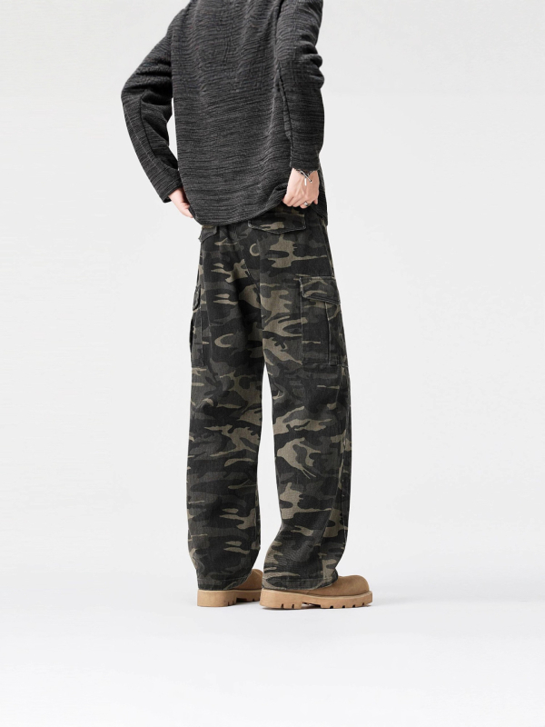 Kukuluky Ανδρικά cargo παντελόνια με vintage καμουφλάζ, casual streetwear, φαρδιά γραμμή, φθινοπωρινά–χειμερινά