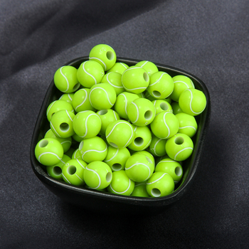 50 komada akrilnih perlica s tenis motivom, okrugle 11 mm, za DIY rukotvorine i raniju edukaciju