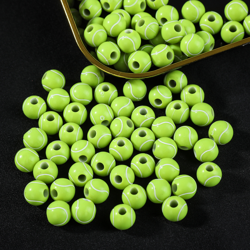 50 komada akrilnih perlica s tenis motivom, okrugle 11 mm, za DIY rukotvorine i raniju edukaciju