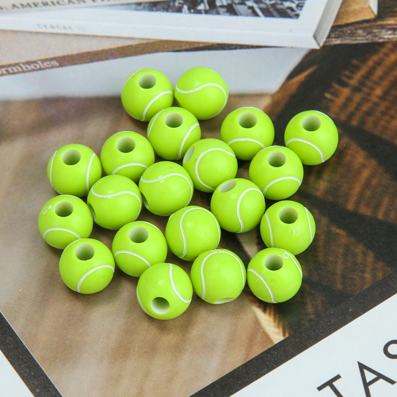 50 komada akrilnih perlica s tenis motivom, okrugle 11 mm, za DIY rukotvorine i raniju edukaciju