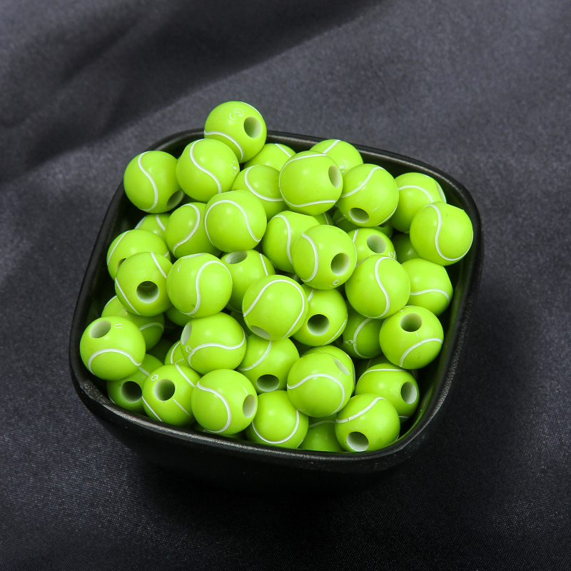 50 komada akrilnih perlica s tenis motivom, okrugle 11 mm, za DIY rukotvorine i raniju edukaciju