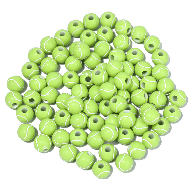 50 komada akrilnih perlica s tenis motivom, okrugle 11 mm, za DIY rukotvorine i raniju edukaciju