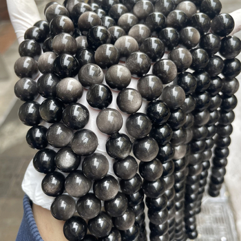Srebrni obsidijan slobodne perle, prirodni kristal za DIY nakit, okrugle perle za narukvice