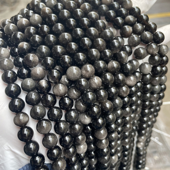 Srebrni obsidijan slobodne perle, prirodni kristal za DIY nakit, okrugle perle za narukvice