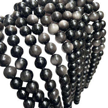 Srebrni obsidijan slobodne perle, prirodni kristal za DIY nakit, okrugle perle za narukvice