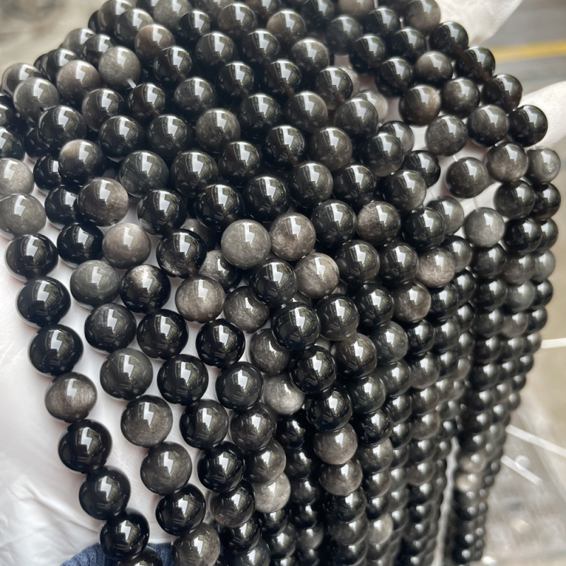 Srebrni obsidijan slobodne perle, prirodni kristal za DIY nakit, okrugle perle za narukvice