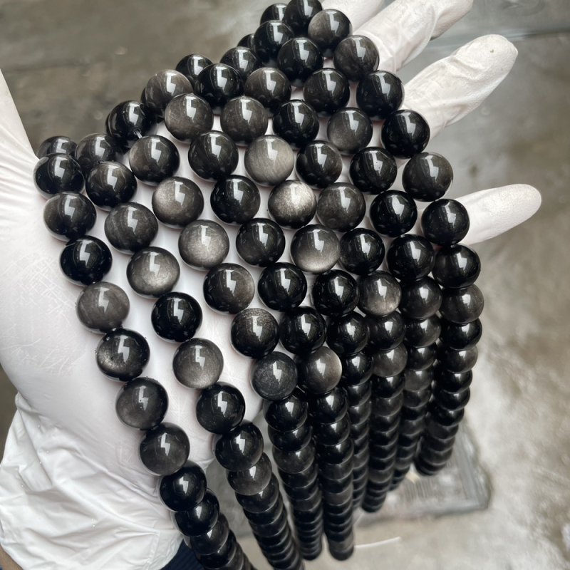 Srebrni obsidijan slobodne perle, prirodni kristal za DIY nakit, okrugle perle za narukvice