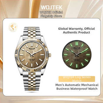 WOJTEK Pánske hodinky s plne automatickým mechanickým pohonom, luminiscenčné indexy, nerezový náramok, biznis štýl, Model 850