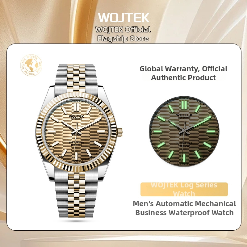 WOJTEK Pánske hodinky s plne automatickým mechanickým pohonom, luminiscenčné indexy, nerezový náramok, biznis štýl, Model 850
