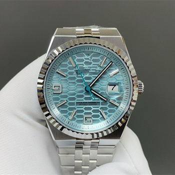 Pánske mechanické hodinky s puzdrom a nerezovým oceľovým remienkom, 43 mm ciferník, safírové sklo, ciferník s plástovým vzorom v ľadovo modrej farbe, svetelný dátum, pohon 9015