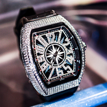 NASIR Diamantmi osadené automatické mechanické pánske hodinky, puzdro v tvare fľaše, kožený remienok, vodotesné do 30 m