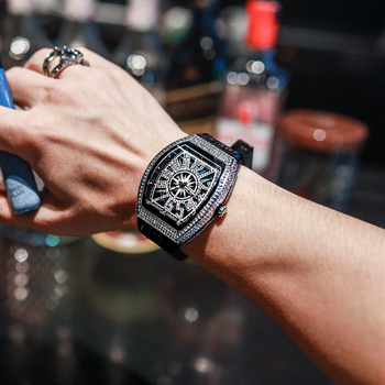 NASIR Diamantmi osadené automatické mechanické pánske hodinky, puzdro v tvare fľaše, kožený remienok, vodotesné do 30 m