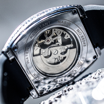 NASIR Diamantmi osadené automatické mechanické pánske hodinky, puzdro v tvare fľaše, kožený remienok, vodotesné do 30 m