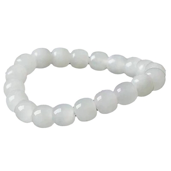 Ženska narukvica od Hetian jade – bijela, minimalistička, s okruglim perlicama, ručno izrađena