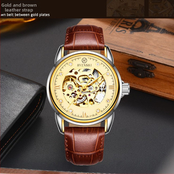HVENSHI Imperial Division pánske mechanické hodinky, automat, skelet ciferník, kožený remienok, model YSW024, priemer 40 mm, vodotesnosť 30 m, obchodný štýl.