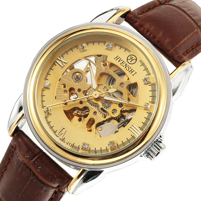 HVENSHI Imperial Division pánske mechanické hodinky, automat, skelet ciferník, kožený remienok, model YSW024, priemer 40 mm, vodotesnosť 30 m, obchodný štýl.