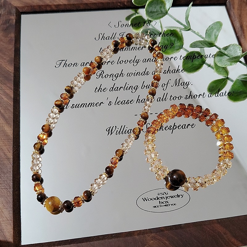 Maillard stil prirodno tigrovo oko dvostruka krug narukvica s vintage perlama i Huazi kristalom – elegantan nakit za najbolju prijateljicu