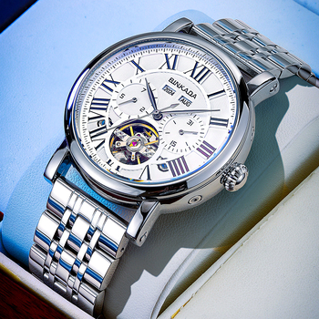 Bingada Pánske automatické hodinky, vodotesné, s tourbillonom, fázou mesiaca a večným kalendárom, luminiscenčným ciferníkom