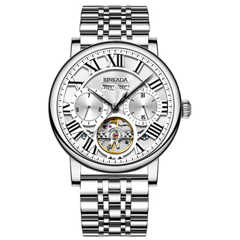 Bingada Pánske automatické hodinky, vodotesné, s tourbillonom, fázou mesiaca a večným kalendárom, luminiscenčným ciferníkom